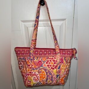 Large Multicolor Paisley Print Quilted Tote AND Matching Pouch!